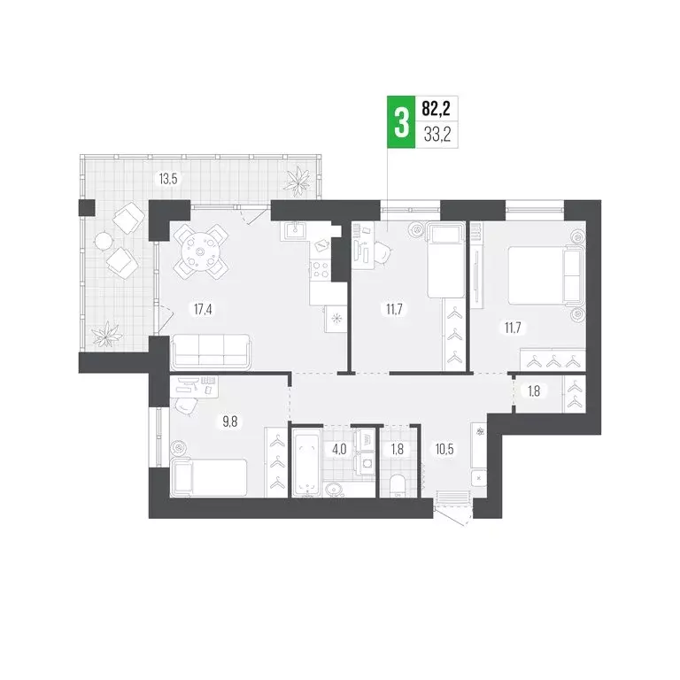 3-комнатная квартира: Брянск, улица Верхняя Лубянка, 63А (82.2 м) - Фото 0