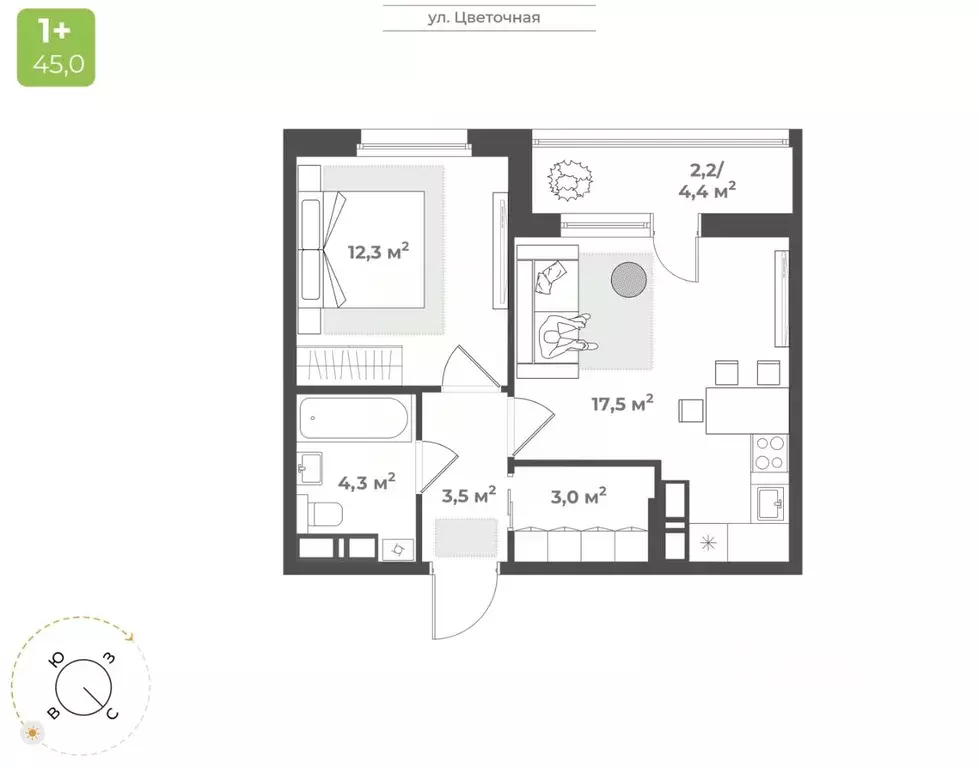 1-к кв. Тверская область, Тверь Соминка мкр,  (42.8 м) - Фото 1