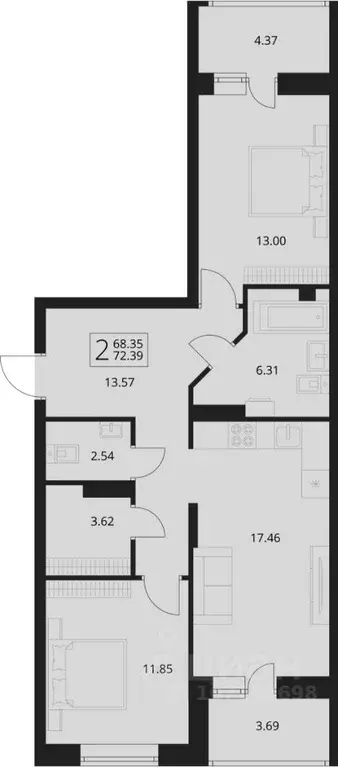 2-к кв. Брянская область, Брянский район, Снежское с/пос, пос. Путевка ... - Фото 1