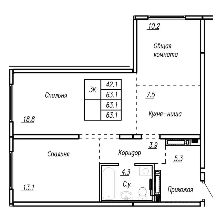 3-к кв. Алтайский край, Барнаул ул. Антона Петрова, 210Б (63.1 м) - Фото 1