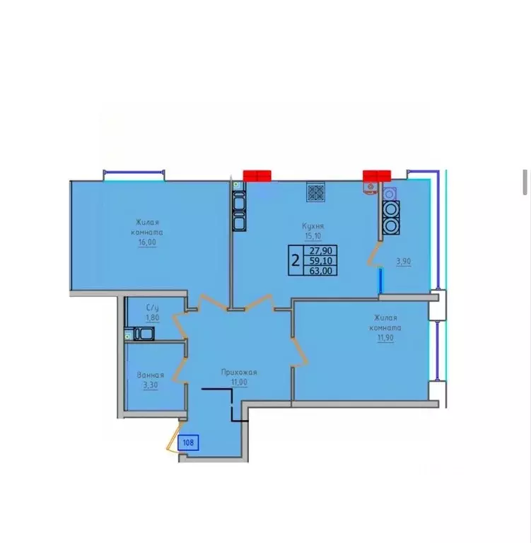 2-к кв. Ставропольский край, Ставрополь ул. 45-я Параллель, 52А (63.0 ... - Фото 1