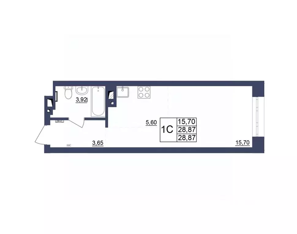 Студия Башкортостан, Уфа Космос жилой комплекс, лит1 (29.05 м) - Фото 1