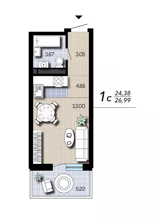 Студия Воронежская область, Воронеж Гвардейский пер., 21 (26.99 м) - Фото 2