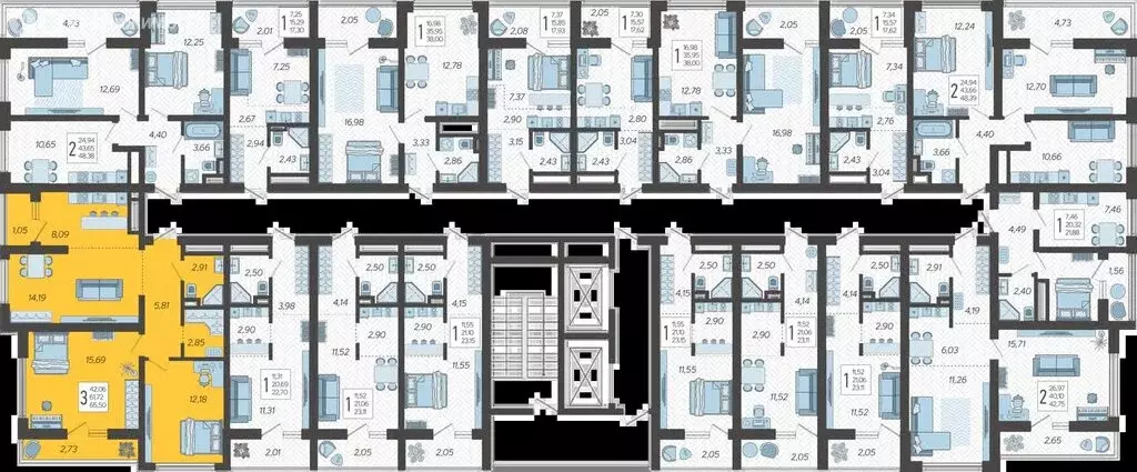 3-комнатная квартира: Сочи, жилой комплекс Кислород, 3 (65.5 м) - Фото 0