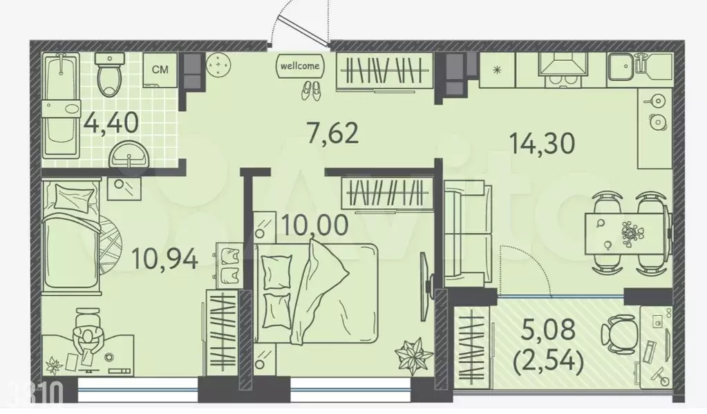 2-к. квартира, 49 м, 5/9 эт. - Фото 0