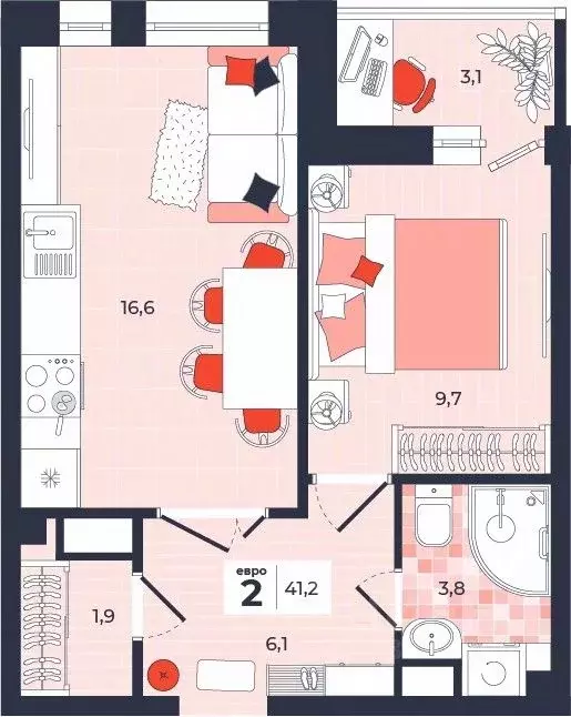2-к кв. Тульская область, Тула ул. Академика Насоновой, 1А (41.2 м) - Фото 1