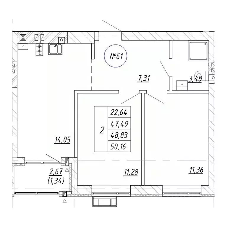 2-к кв. Калининградская область, Зеленоградск  (50.16 м) - Фото 1