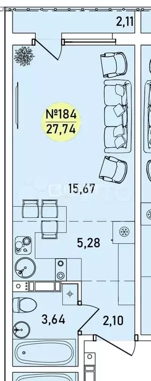 квартира-студия, 27,7 м, 4/9 эт. - Фото 0