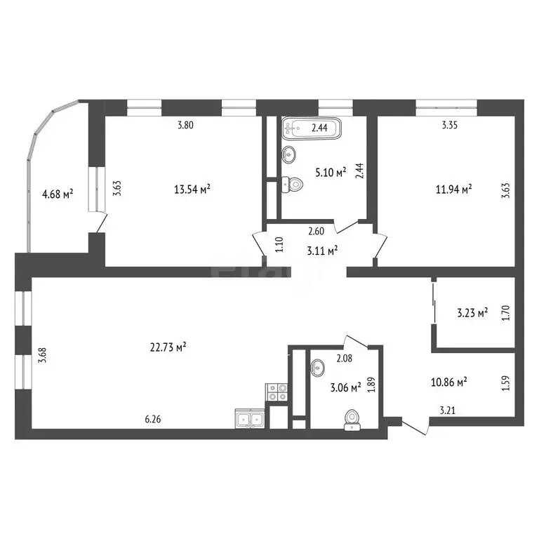 2-комнатная квартира: Тюмень, улица Николая Машарова, 2 (76 м) - Фото 1