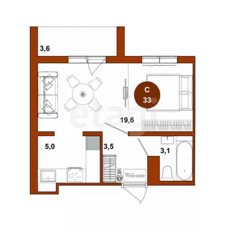 Квартира-студия: Оренбург, улица Лабужского, 14 (33 м) - Фото 1