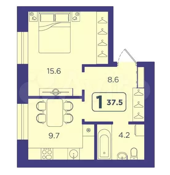 1-к. квартира, 37,5 м, 1/14 эт. - Фото 1