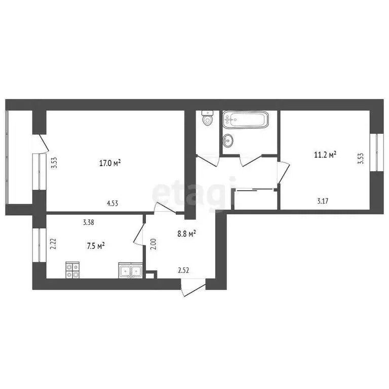 2-комнатная квартира: Троицк, улица имени С.И. Ловчикова, 68 (49.6 м) - Фото 1
