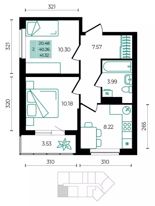 2-к кв. Адыгея, Майкопский район, пос. Тульский ул. Заречная (41.32 м) - Фото 1