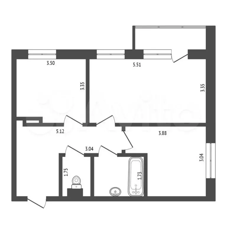 3-к. квартира, 57,3 м, 1/5 эт. - Фото 0
