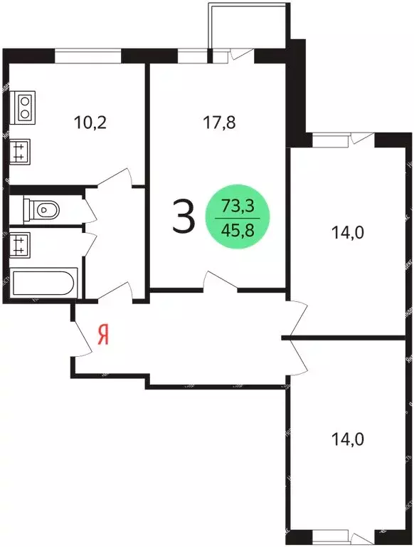 3-комнатная квартира: Москва, бульвар Яна Райниса, 39 (73 м) - Фото 1