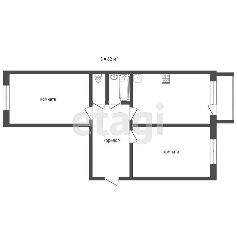 2-комнатная квартира: деревня Мокшино, Полевая улица, 7 (59.3 м) - Фото 1