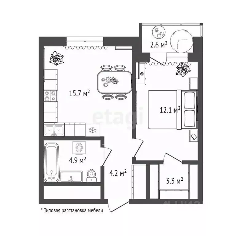 1-к кв. Тюменская область, Тюмень ул. Республики, 204к17 (40.2 м) - Фото 1