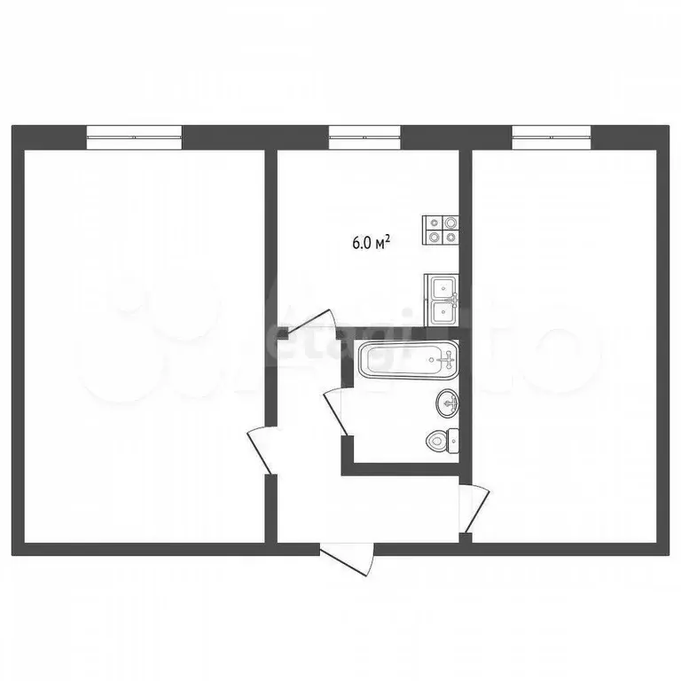 2-к. квартира, 43,7 м, 5/5 эт. - Фото 0