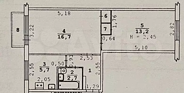 2-к. квартира, 43,4 м, 4/5 эт. - Фото 0