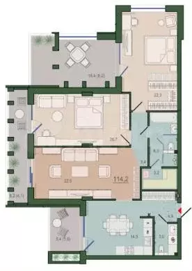 3-к. квартира, 112,9 м, 9/10 эт. - Фото 1