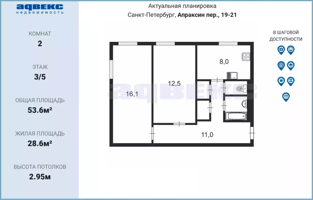 2-к кв. Санкт-Петербург пер. Апраксин, 10-12В (53.6 м) - Фото 1