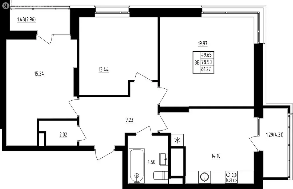 3-комнатная квартира: Казань, ЖК Мечта, 5 (81.27 м) - Фото 0