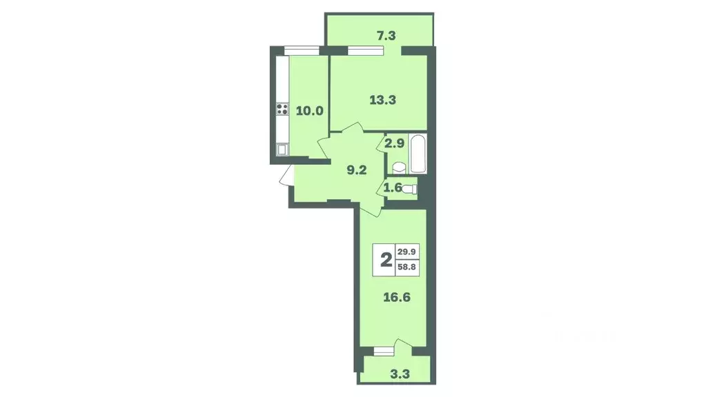 2-к кв. Башкортостан, Уфа Дагестанская ул., лит12 (59.6 м) - Фото 1