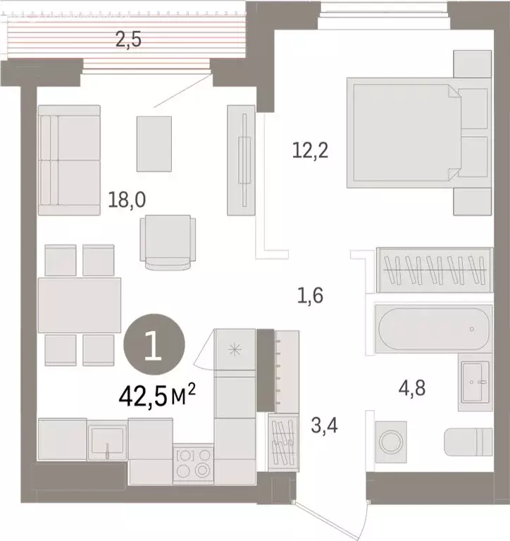 1-комнатная квартира: Новосибирск, улица Аэропорт (42.54 м) - Фото 1