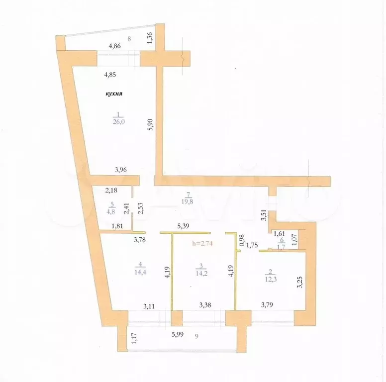 3-к. квартира, 93,2 м, 4/10 эт. - Фото 0