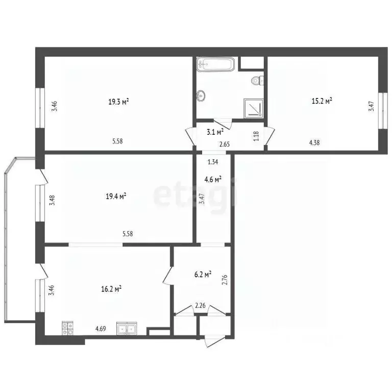 3-к кв. Тюменская область, Тюмень Широтная ул., 104к3 (91.3 м) - Фото 1