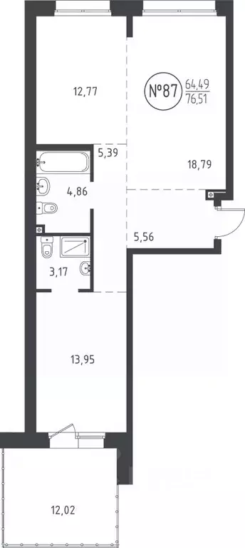 2-к кв. Иркутская область, Иркутск ул. Эдуара Дьяконова, 10 (75.64 м) - Фото 0