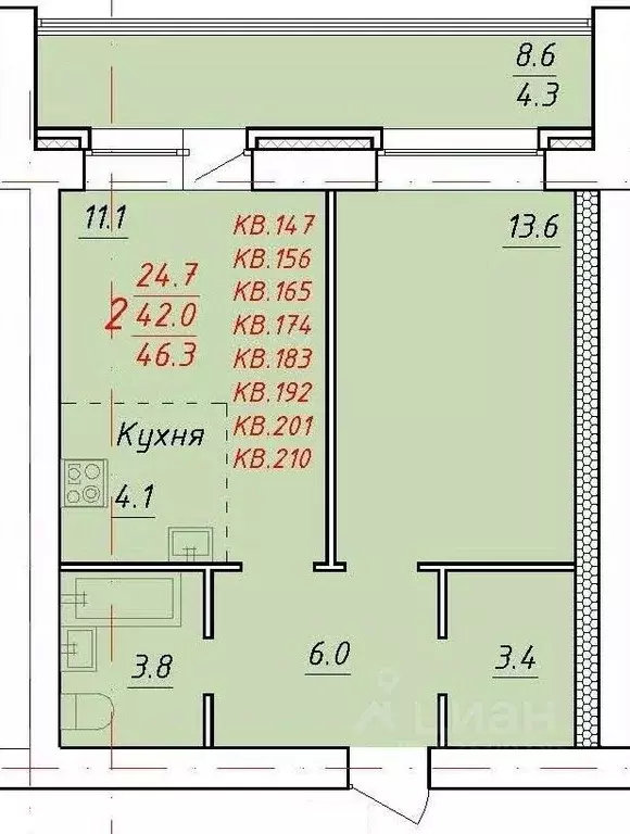2-к кв. Алтайский край, Новоалтайск Индустриальная ул., 18 (46.3 м) - Фото 0