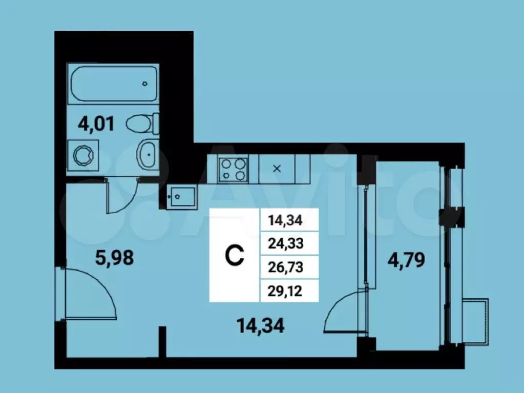 Квартира-студия, 29,2 м, 9/21 эт. - Фото 0