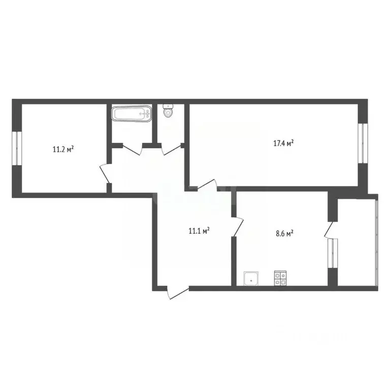 2-к кв. Псковская область, Палкино рп ул. Псковская, 8 (53.9 м) - Фото 1