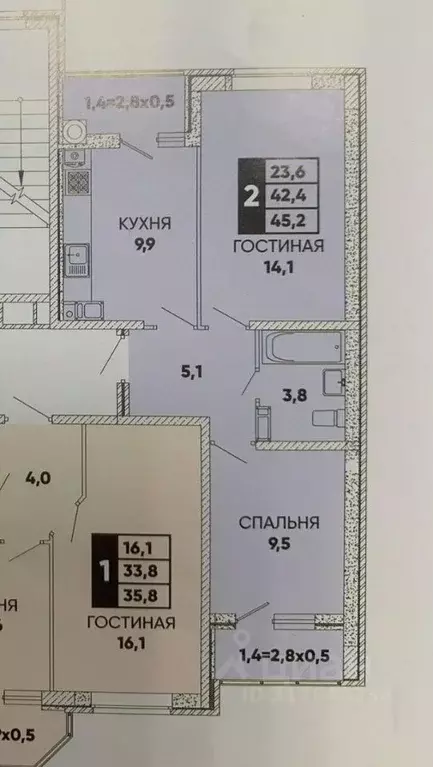 2-к кв. Ростовская область, Ростов-на-Дону ул. Берберовская, 26с2 ... - Фото 0