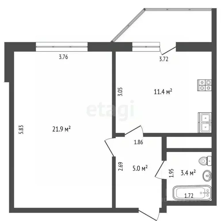 1-к кв. Тюменская область, Тюмень ул. Обдорская, 5 (42.0 м) - Фото 1