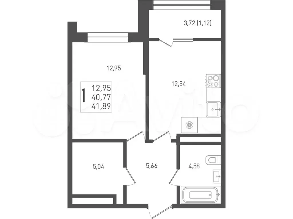 1-к. квартира, 41,9 м, 8/9 эт. - Фото 0