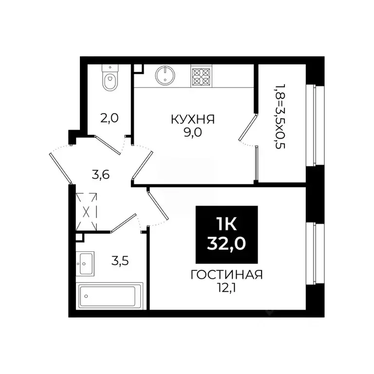 1-к кв. Ставропольский край, Ставрополь ул. Южный обход, 65к1 (32.0 м) - Фото 0