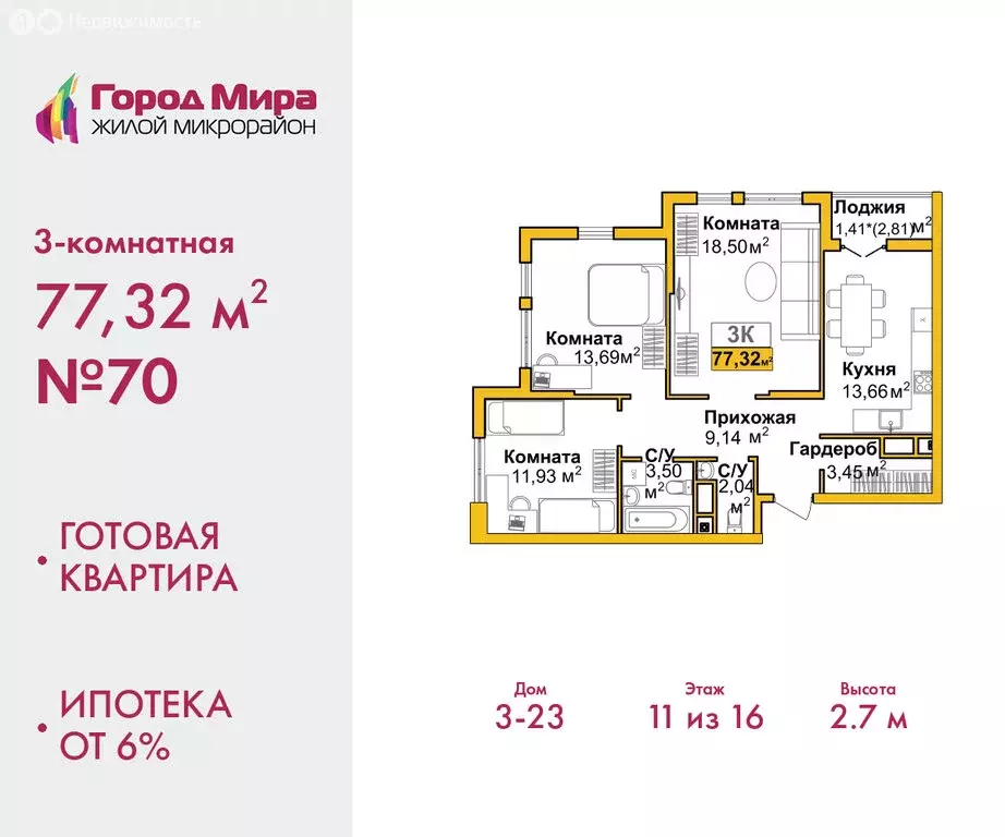 3-комнатная квартира: Симферополь, улица Батурина, 177к2 (77.32 м) - Фото 1