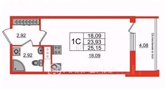 Студия Санкт-Петербург 1-й Предпортовый проезд, 1 (24.0 м) - Фото 2