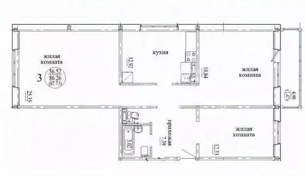 Квартира, 3 комнаты, 87 м - Фото 0