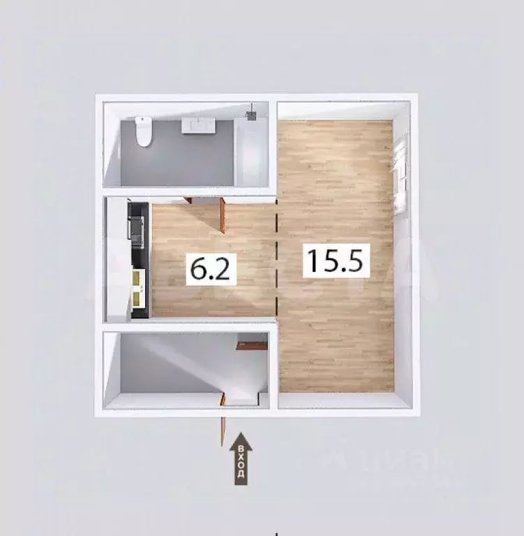 Студия Омская область, Омск наб. Иртышская, 20 (31.6 м) - Фото 2