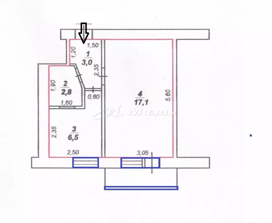 1-к кв. Крым, Симферополь ул. Киевская, 123А (30.3 м) - Фото 2