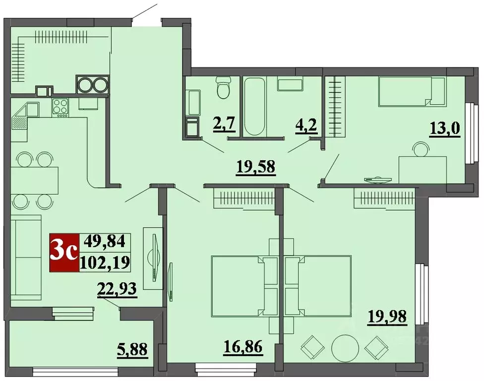 3-к кв. Рязанская область, Рязань ул. Фирсова, 14 (103.35 м) - Фото 0