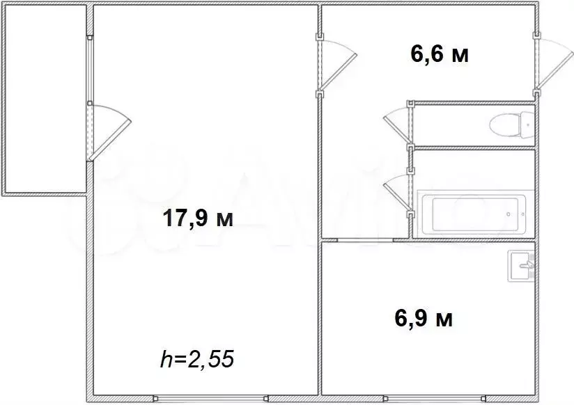 1-к. квартира, 34,8 м, 5/5 эт. - Фото 0