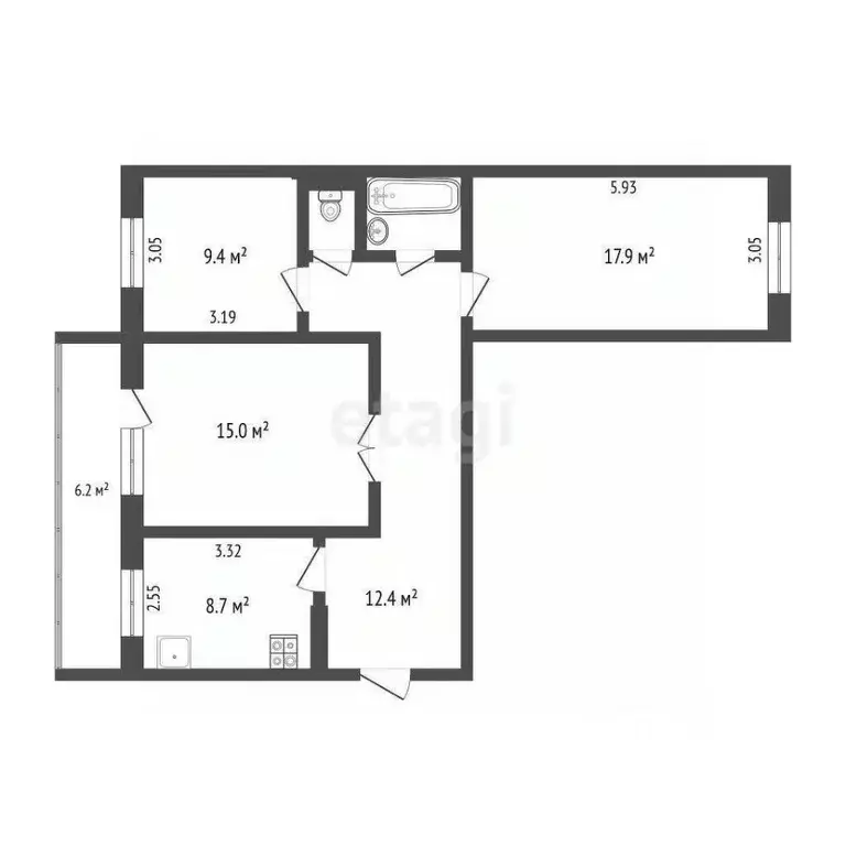 3-к кв. Вологодская область, Череповец Ленинградская ул., 50 (70.7 м) - Фото 1