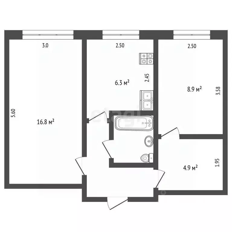 2-к кв. Омская область, Омск ул. 50 лет ВЛКСМ, 15 (44.2 м) - Фото 1