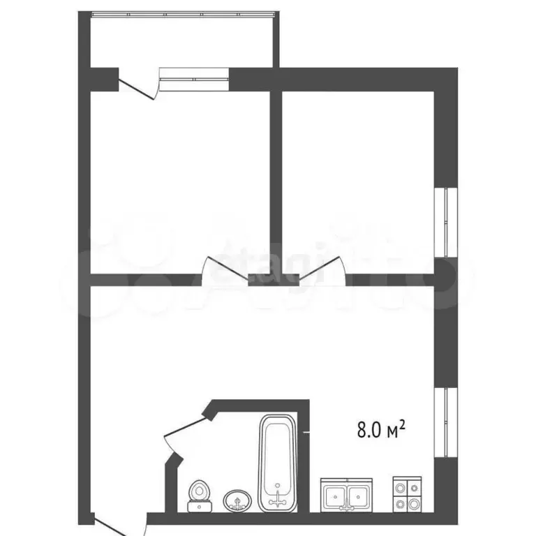 2-к. квартира, 41,6 м, 2/5 эт. - Фото 1