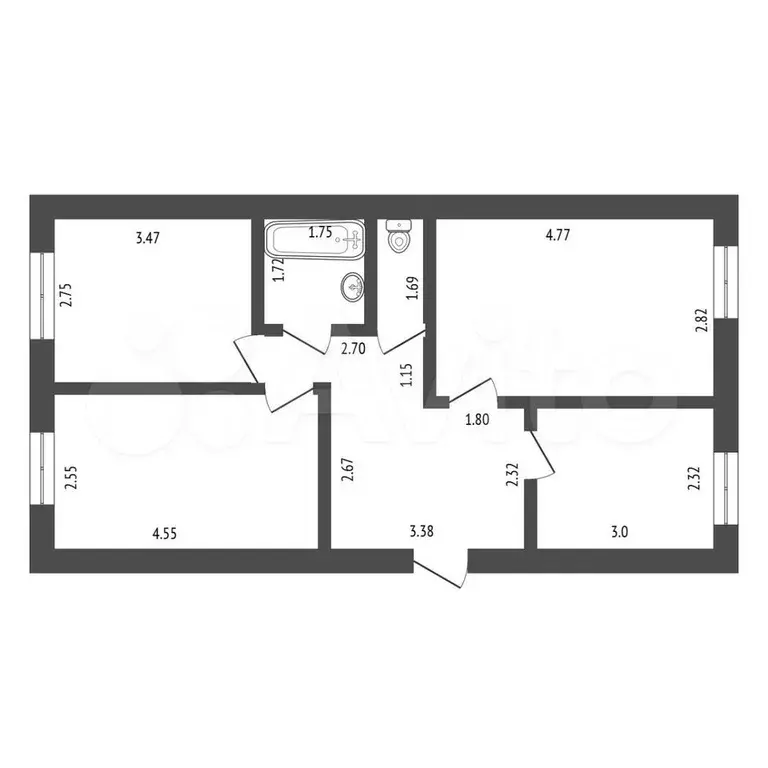 3-к. квартира, 56,5 м, 2/2 эт. - Фото 0