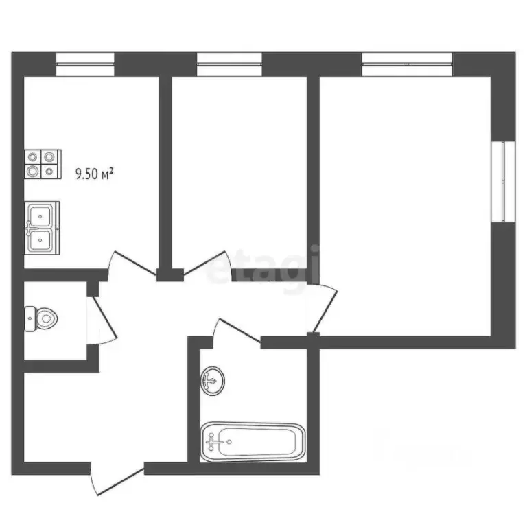 2-к кв. Ямало-Ненецкий АО, Ноябрьск Магистральная ул., 123 (52.3 м) - Фото 1